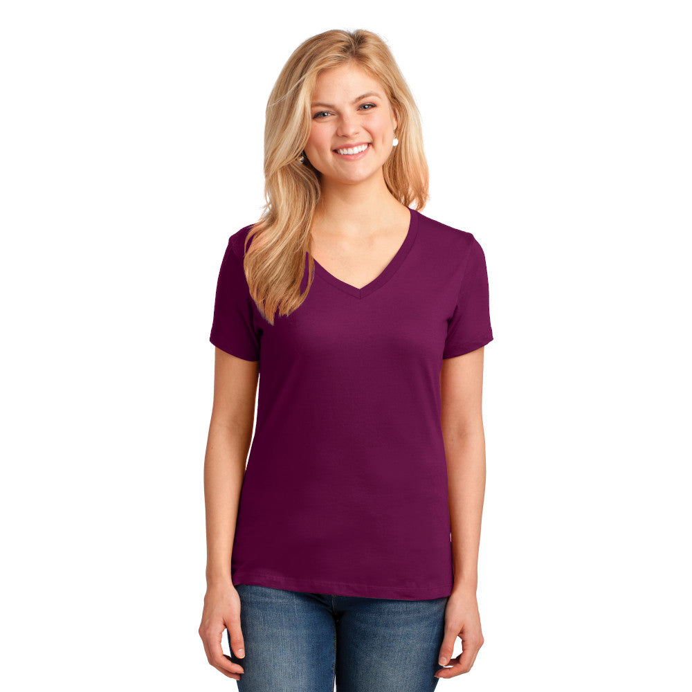 Port & Company Women's Core Cotton V-Neck Tee Decorated - Raspberry Purple