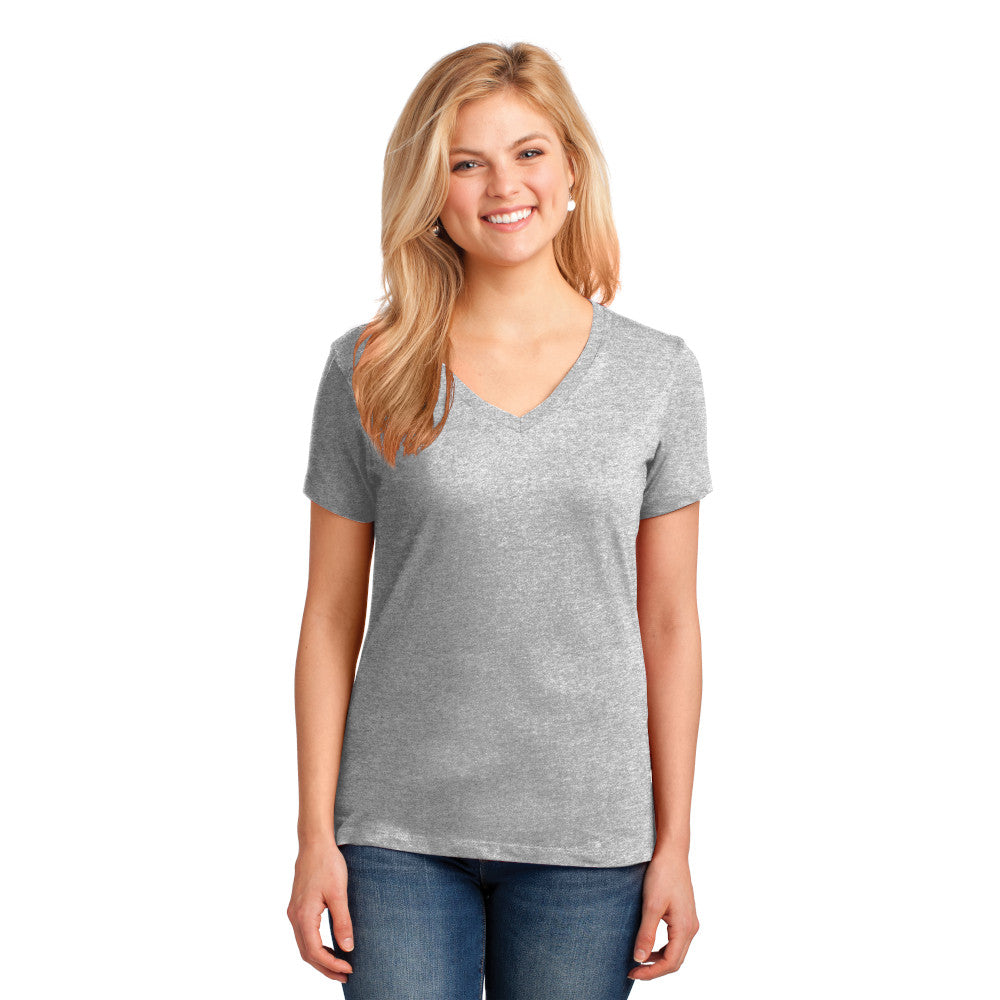 Port & Company Women's Core Cotton V-Neck Tee Decorated - Ash Grey