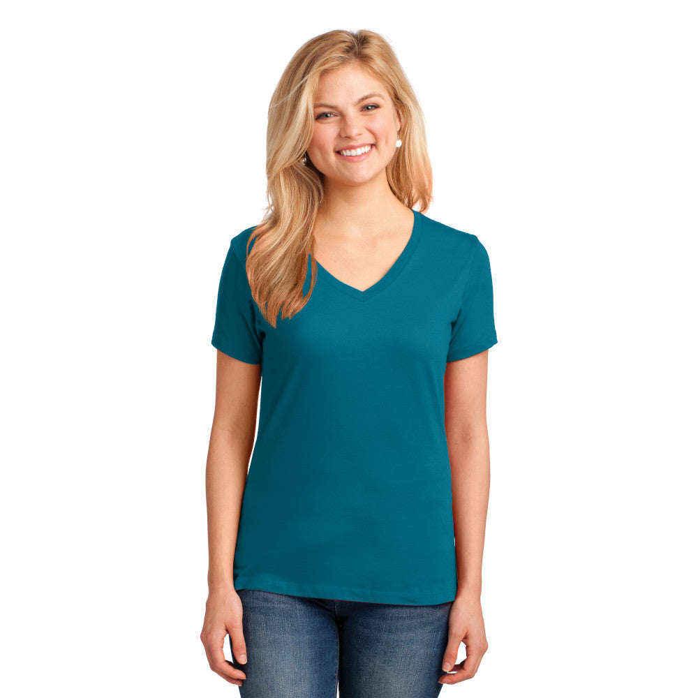 Port & Company Women's Core Cotton V-Neck Tee Decorated - Teal Blue