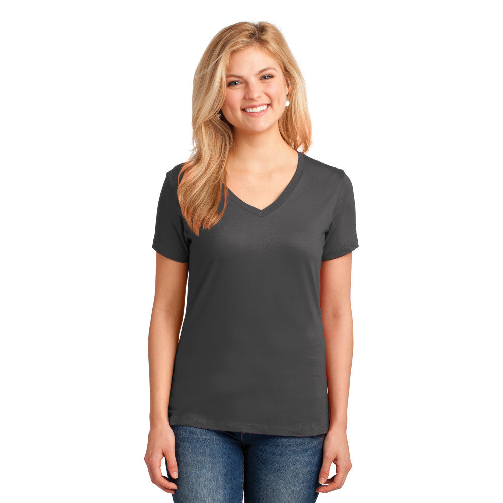 Port & Company Women's Core Cotton V-Neck Tee Decorated - Charcoal Grey
