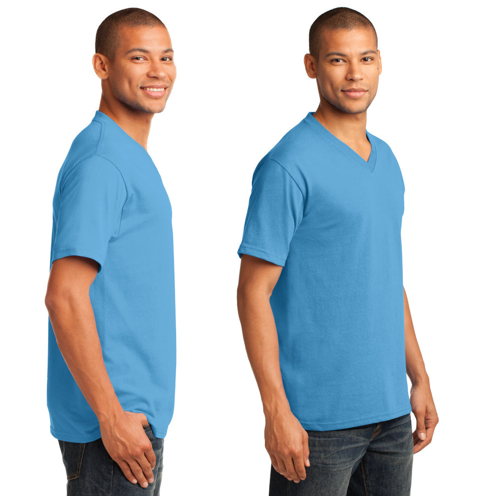 Port & Company Core Cotton V-Neck Tee Decorated - White