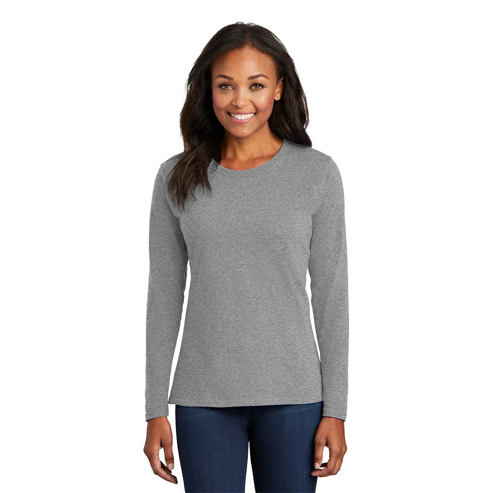 Port & Company Women's Long Sleeve Core Cotton Tee Decorated - Athletic Grey Heather