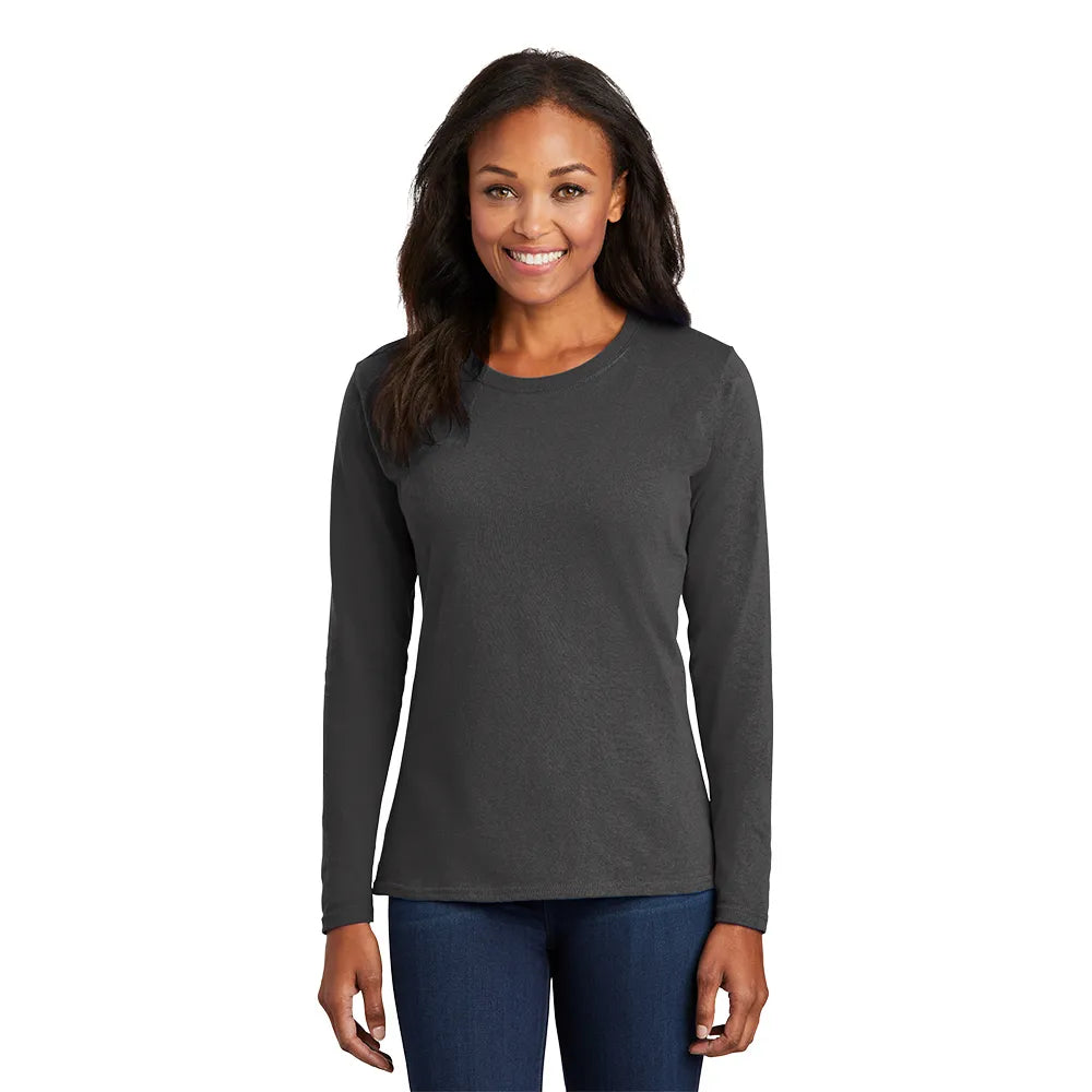 Port & Company Women's Long Sleeve Core Cotton Tee Decorated - Charcoal Grey