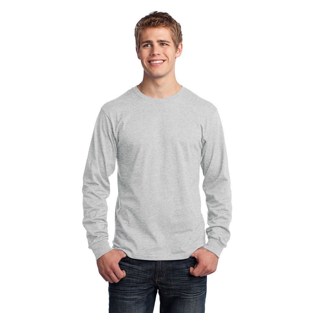 Port & Company Long Sleeve Core Cotton Tee Decorated - White