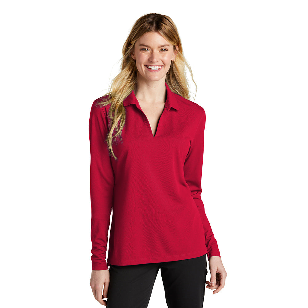 Nike Women's Dri-FIT Micro Pique 2.0 Long Sleeve Embroidered Polo - White