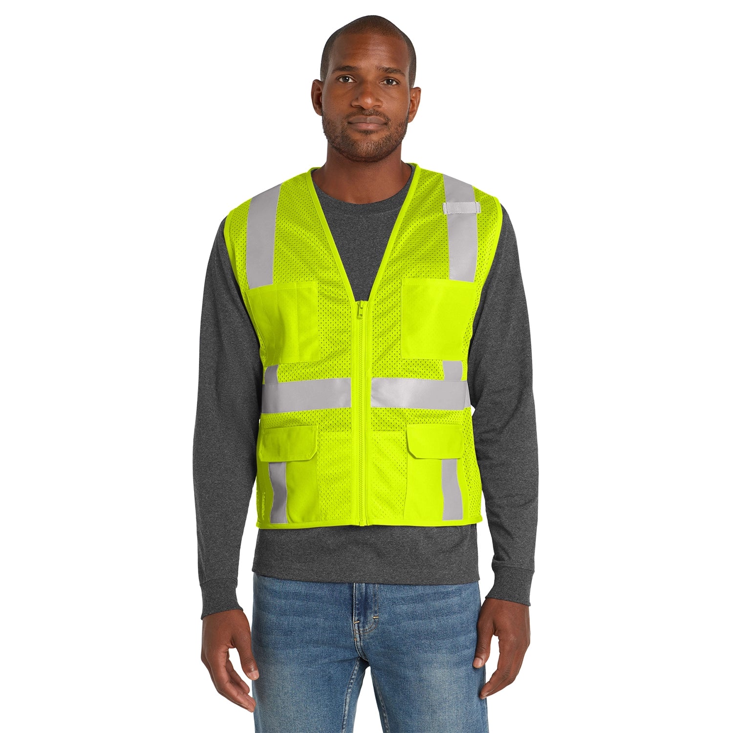 CornerStone Decorated ANSI 107 Class 2 Mesh SixPocket Zippered Vest