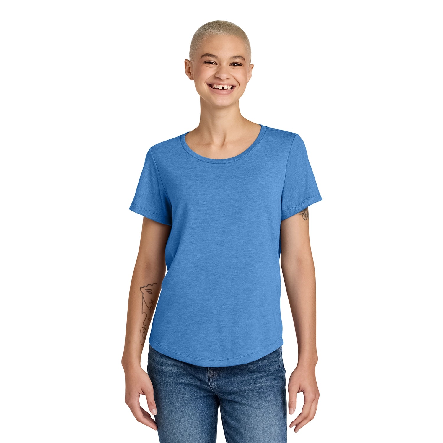Allmade Women’s Relaxed Tri-Blend Scoop Neck Tee Embroidered - Azure Blue
