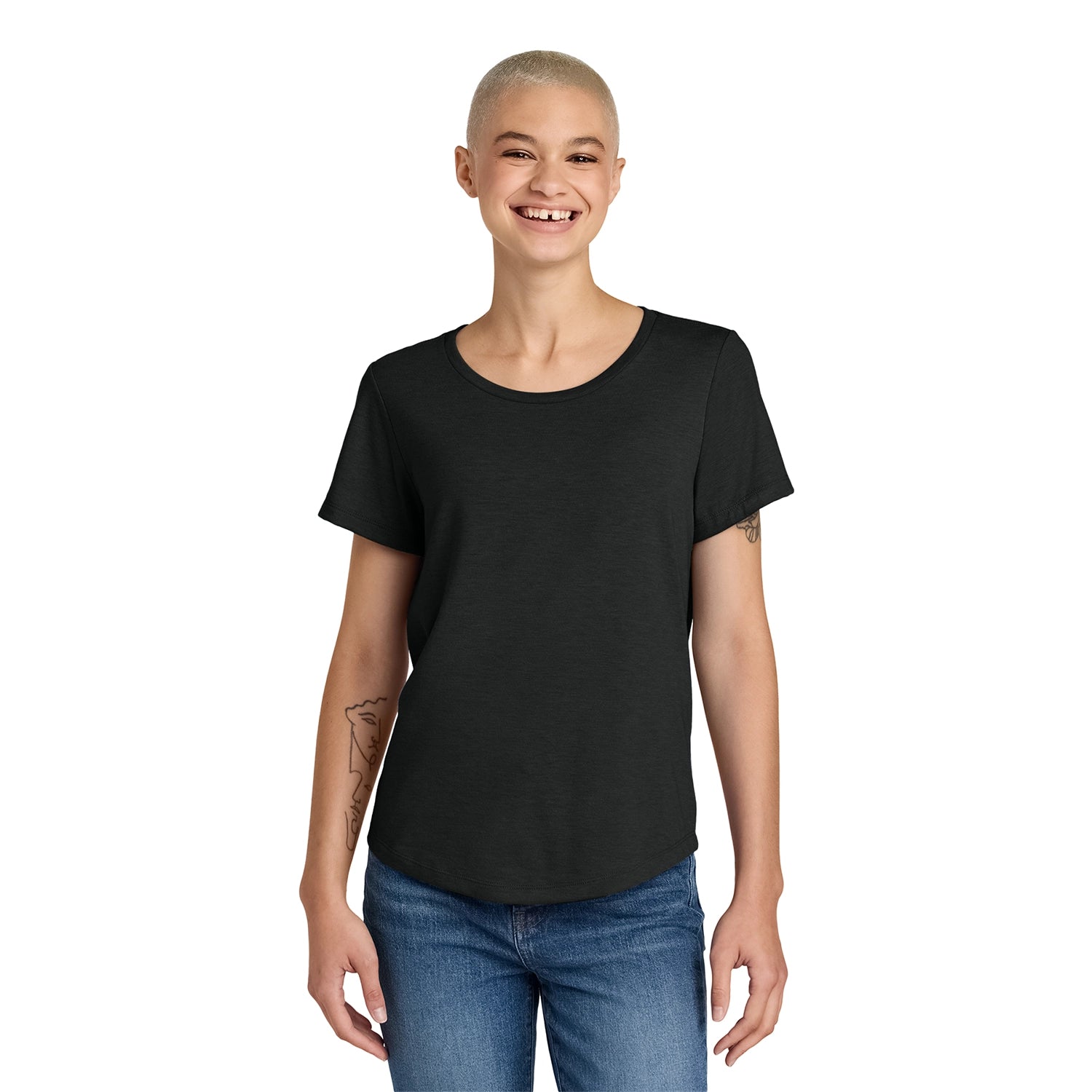 Allmade Women’s Relaxed Tri-Blend Scoop Neck Tee Embroidered - Deep Black