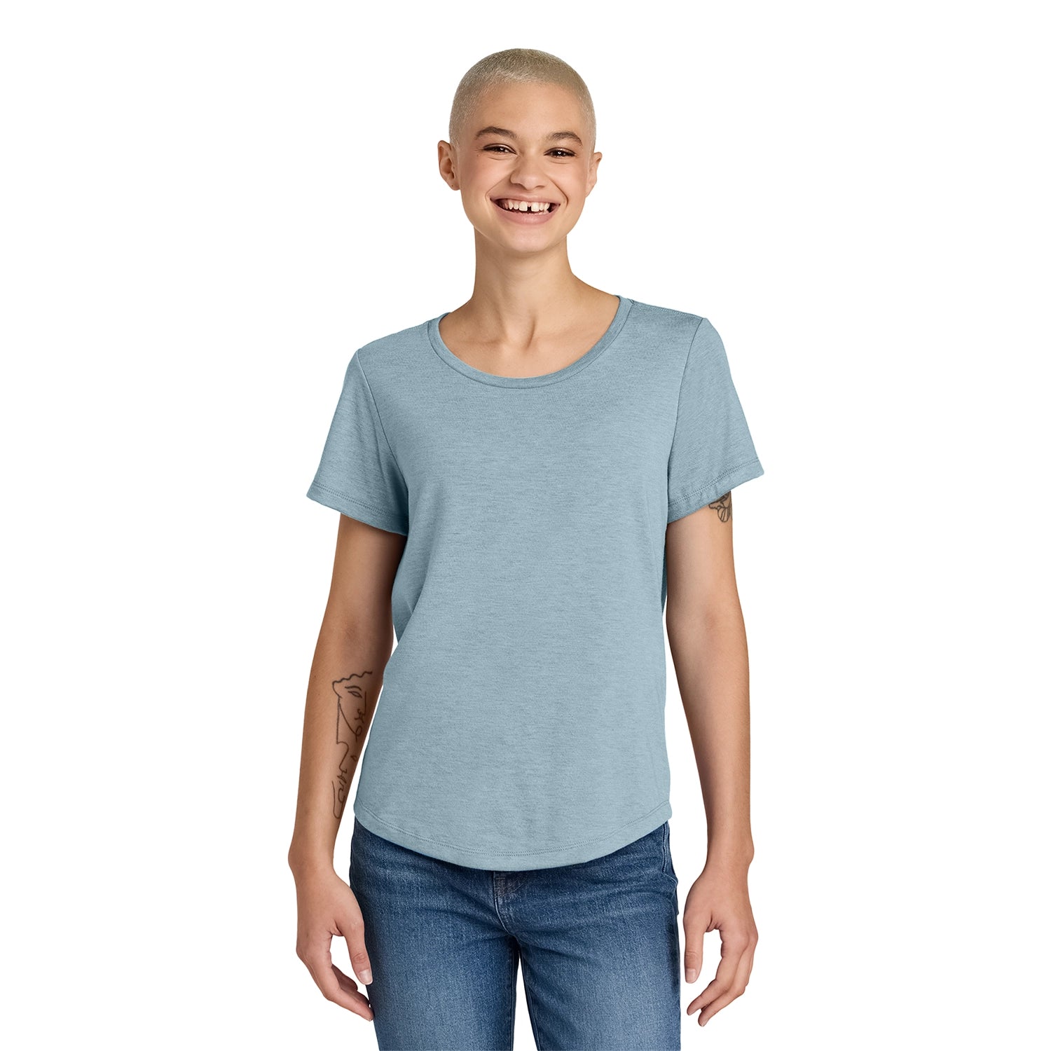 Allmade Women’s Relaxed Tri-Blend Scoop Neck Tee Embroidered - I Like You Blue