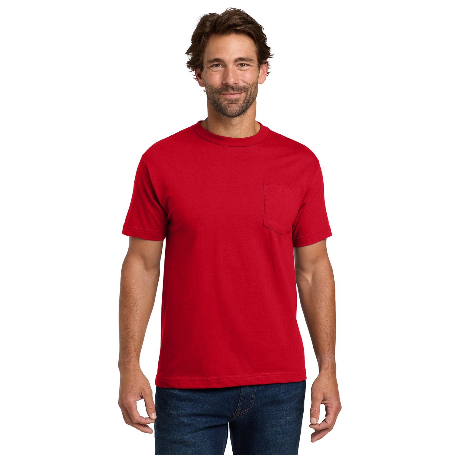 Hanes Beefy-T - 100% Cotton T-Shirt with Pocket Decorated - Deep Red (PMS 207C)