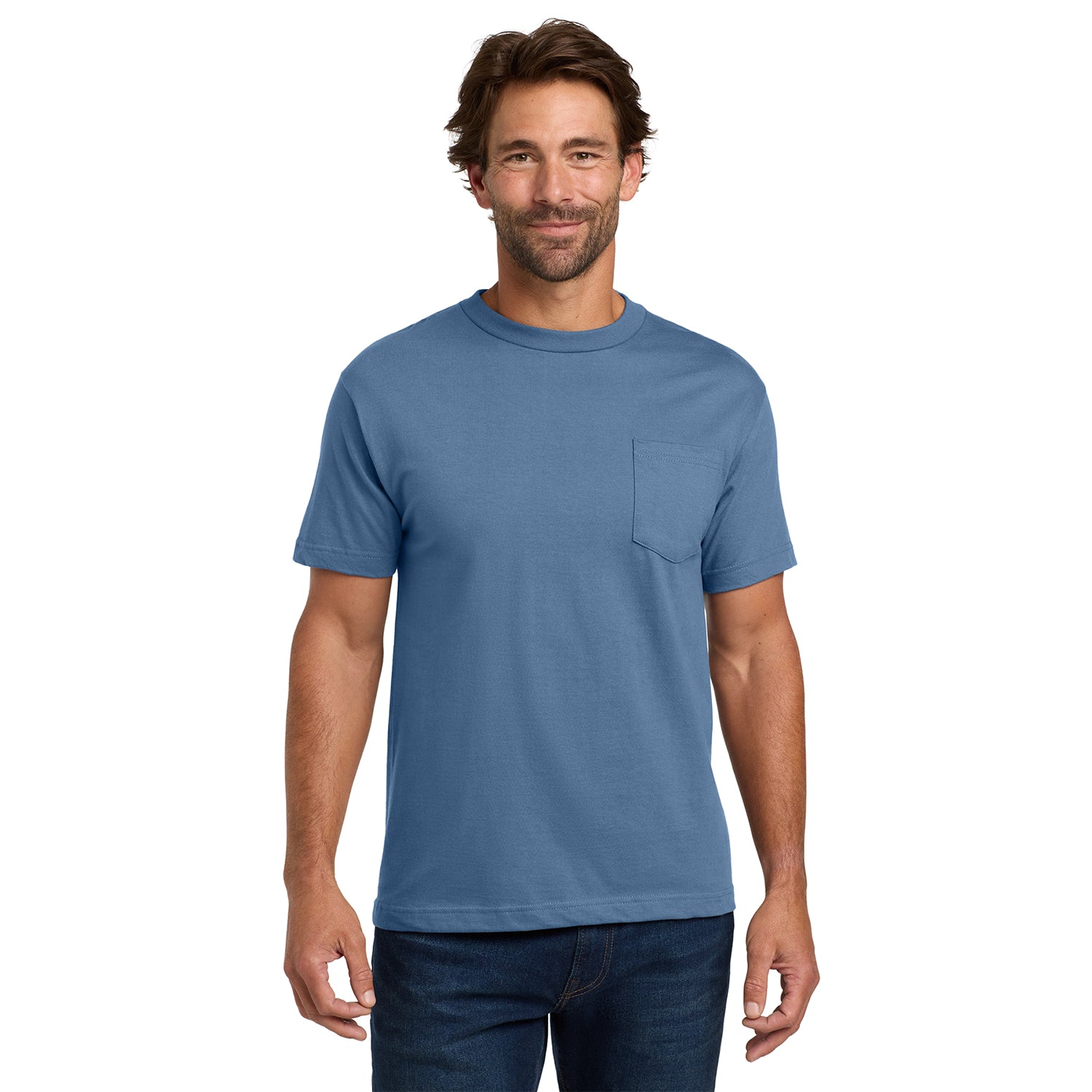 Hanes Beefy-T - 100% Cotton T-Shirt with Pocket Decorated - Denim Blue (PMS 646C)