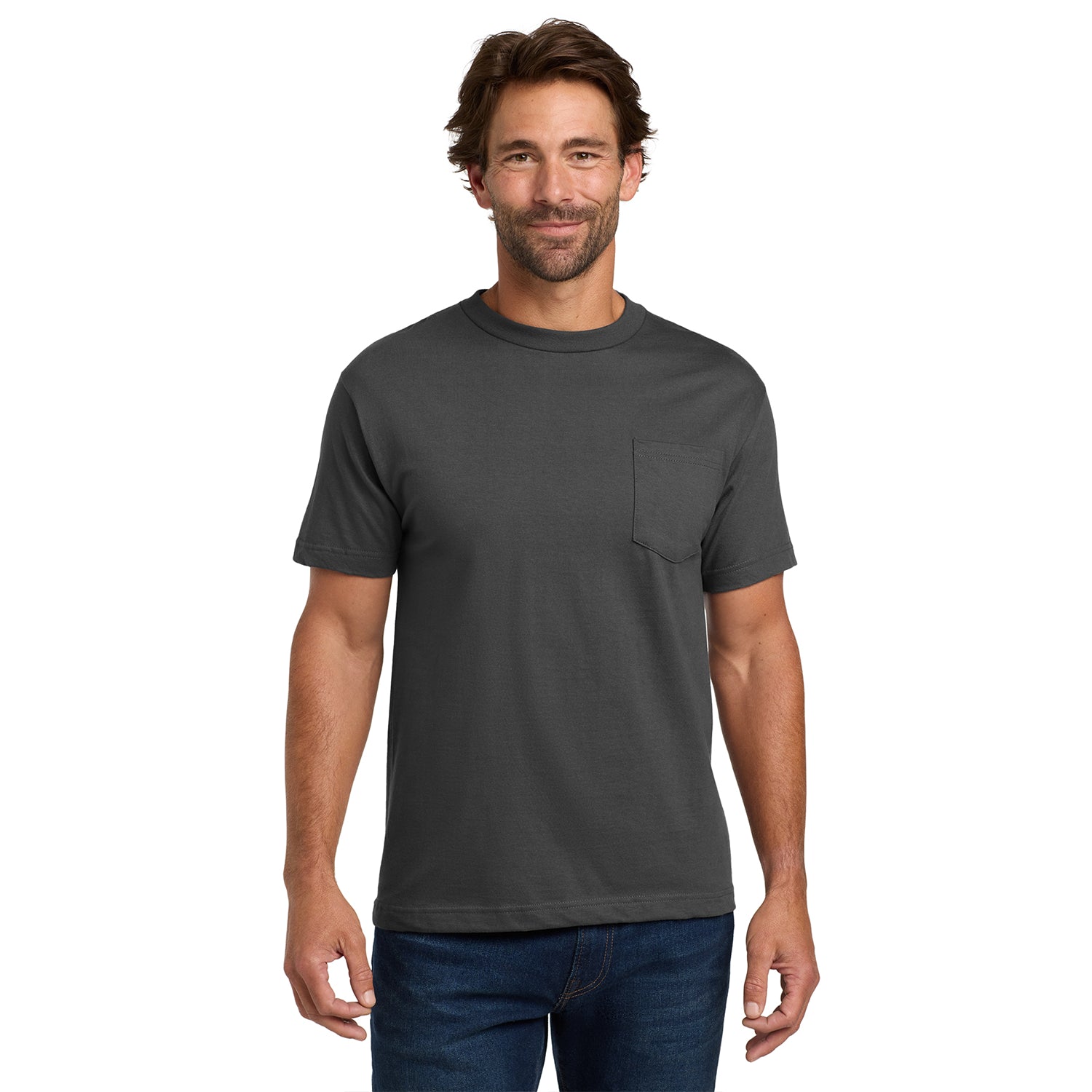 Hanes Beefy-T - 100% Cotton T-Shirt with Pocket Decorated - Smoke Grey (PMS COOL GRAY 11C)