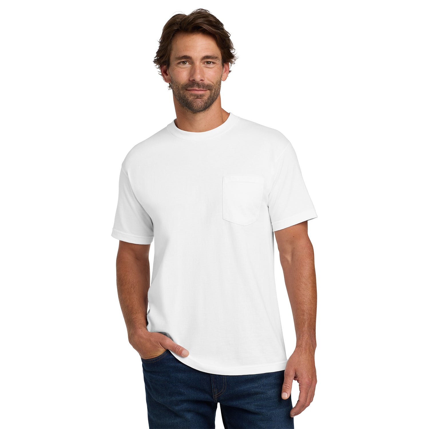 Hanes Beefy-T - 100% Cotton T-Shirt with Pocket Decorated - White