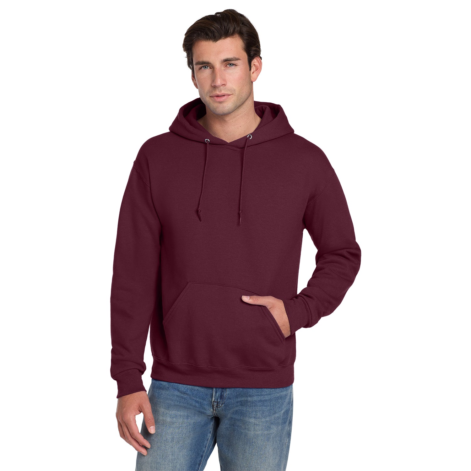 Jerzees Super Sweats NuBlend Pullover Hooded Sweatshirt Decorated - Maroon Red