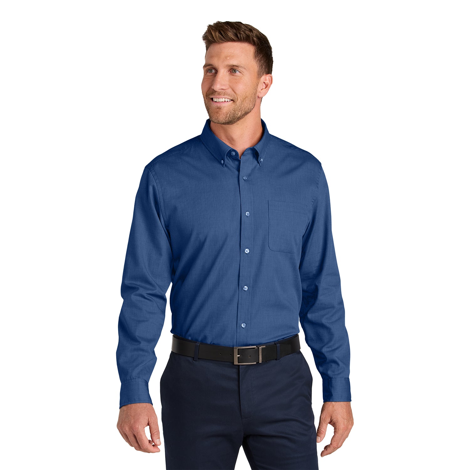 Port Authority Long Sleeve Nailhead Easy Care Shirt Embroidered - Mediterranean Blue