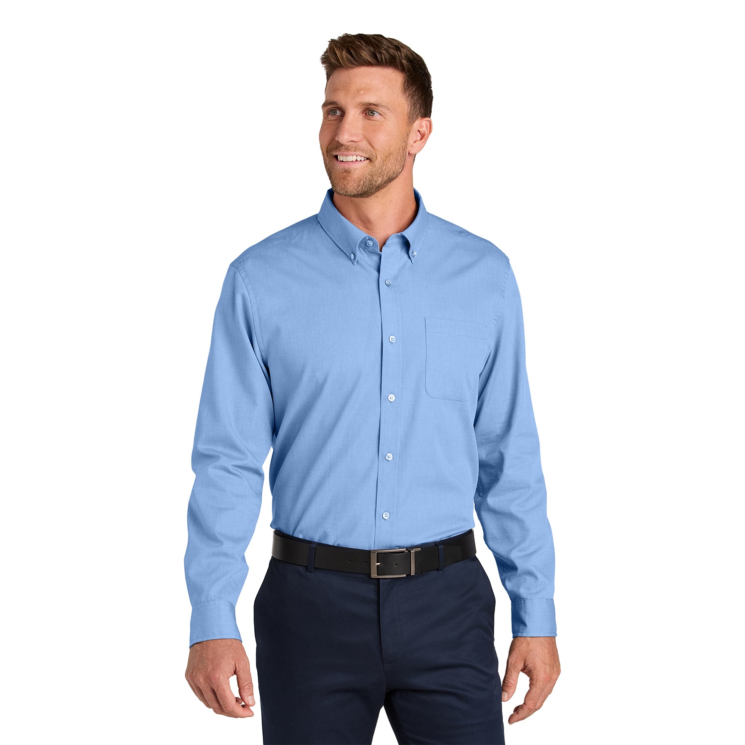 Port Authority Long Sleeve Nailhead Easy Care Shirt Embroidered - Swiss Blue