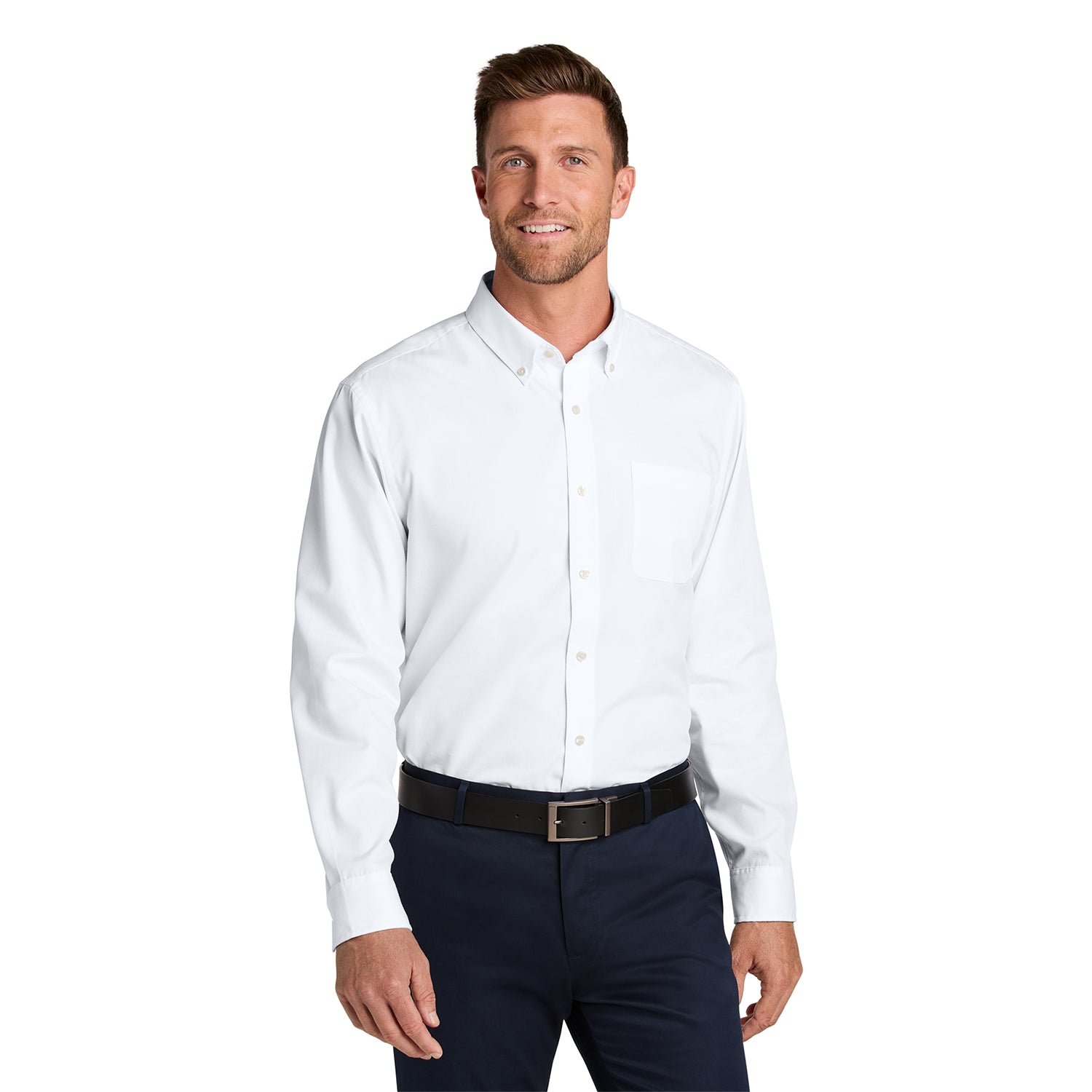 Port Authority Long Sleeve Nailhead Easy Care Shirt Embroidered - White