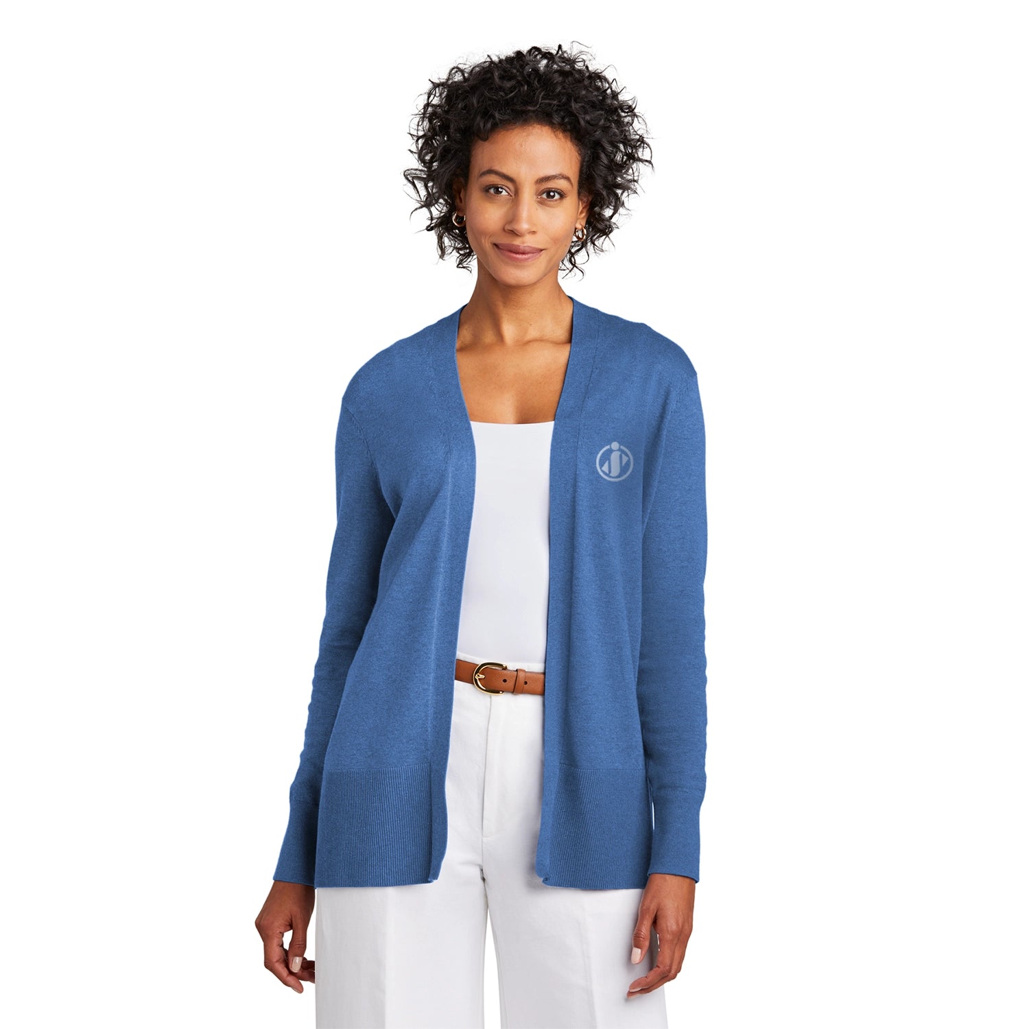 Brooks Brothers Women’s Cotton Stretch Long Cardigan Sweater Embroidered - Charter Blue Heather