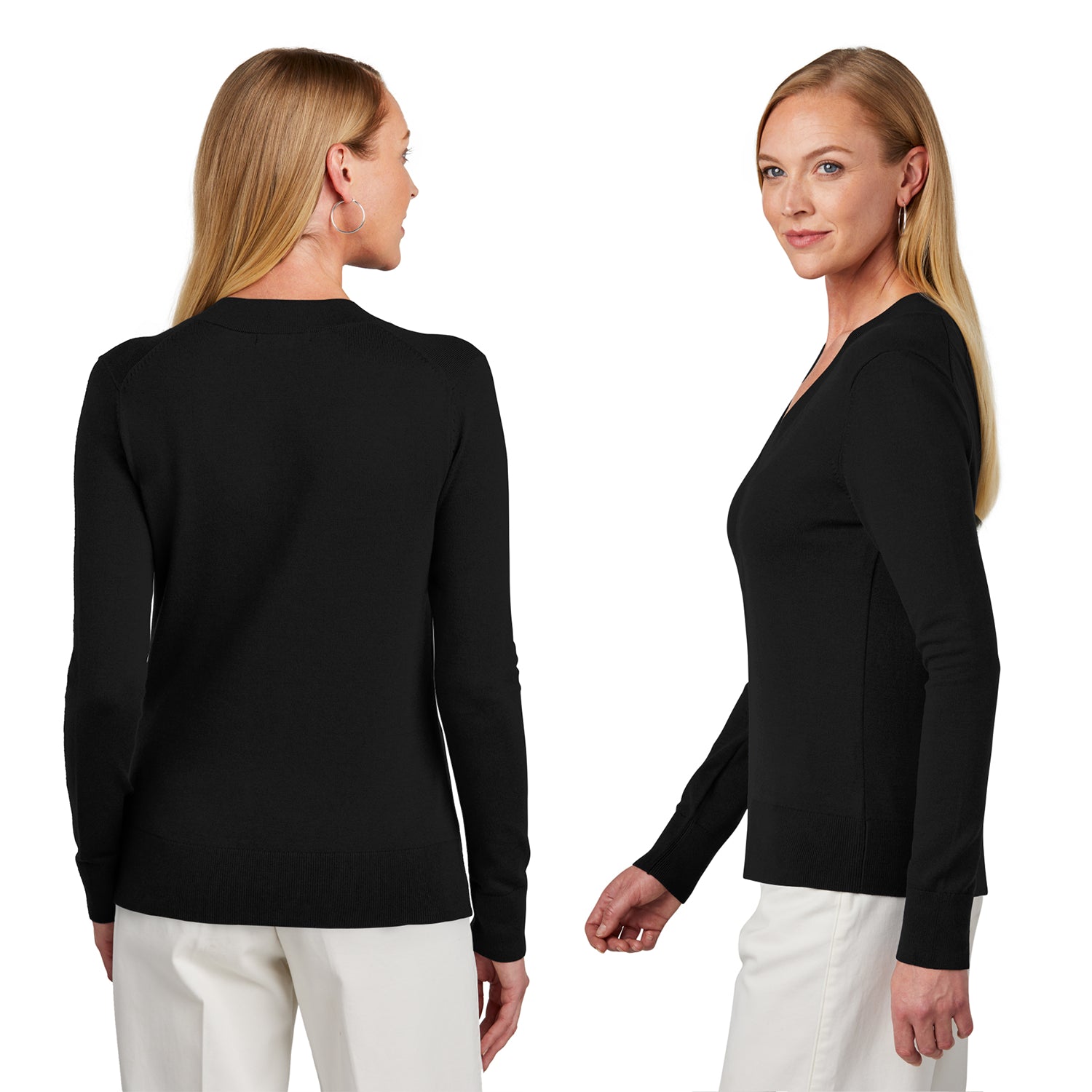 Brooks Brothers Women’s Cotton Stretch V-Neck Sweater Embroidered - Light Shadow Grey Heather