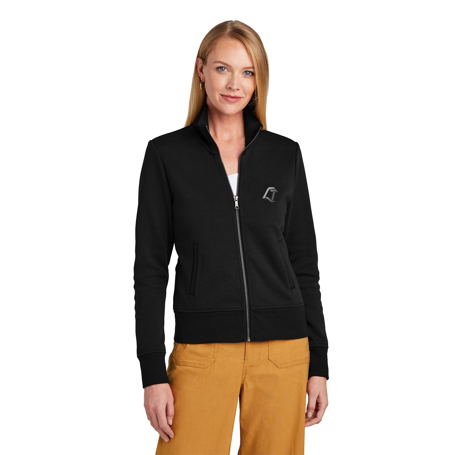 Brooks Brothers Brooks Brothers Women's Double-Knit Full-Zip Embroidered - Deep Black