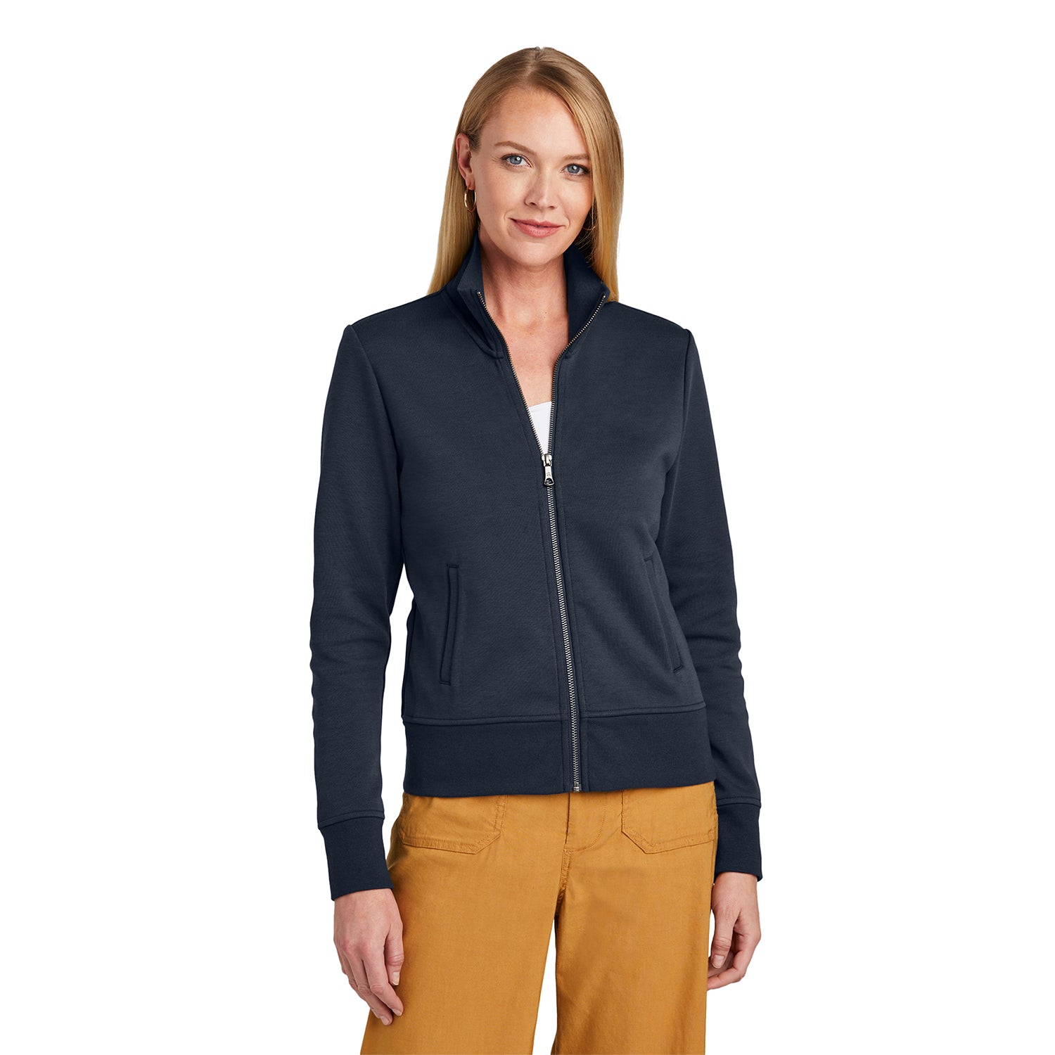 Brooks Brothers Brooks Brothers Women's Double-Knit Full-Zip Embroidered - Night Navy Blue