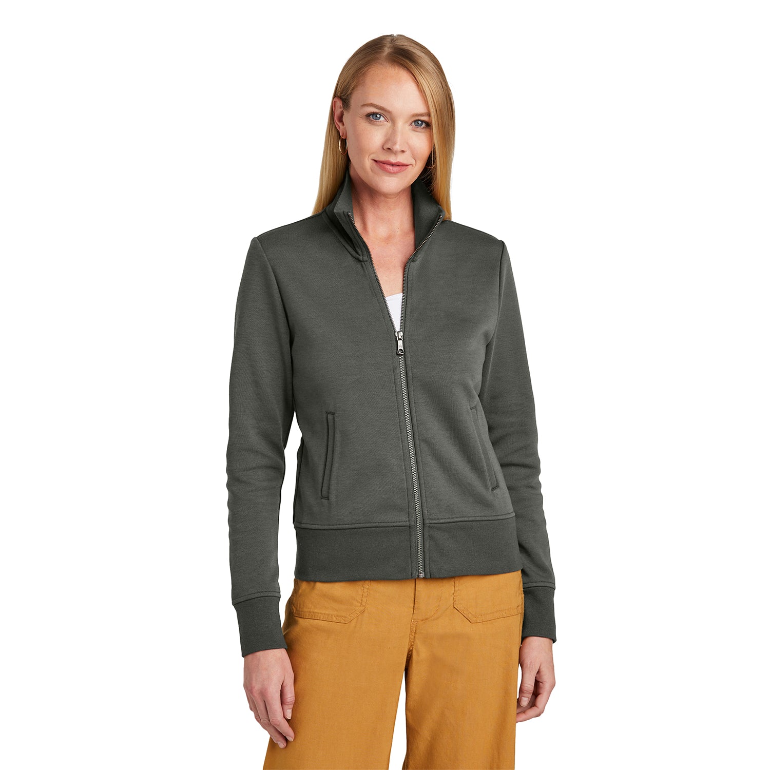 Brooks Brothers Brooks Brothers Women's Double-Knit Full-Zip Embroidered - Windsor Grey