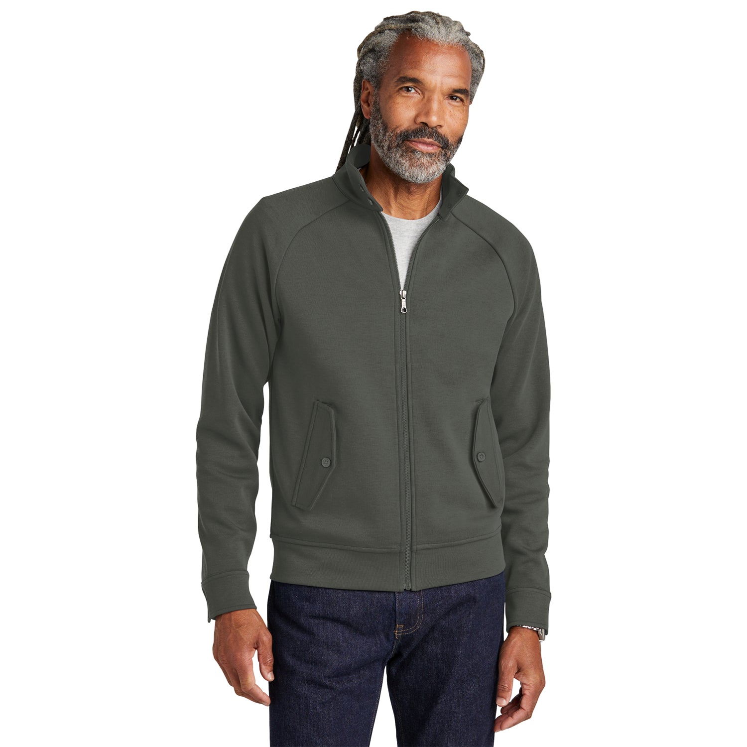 Brooks Brothers Double-Knit Full-Zip Embroidered - Windsor Grey