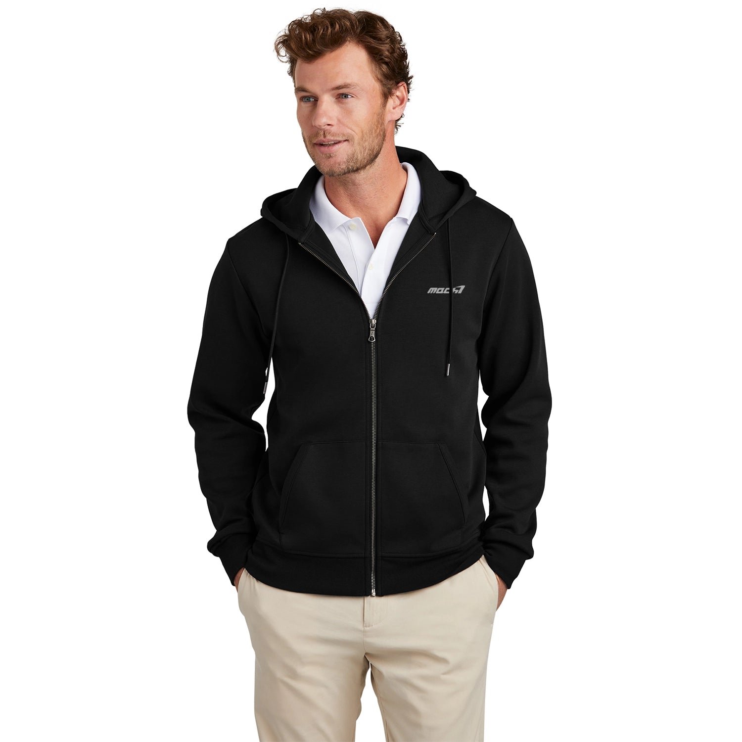 Brooks Brothers Double-Knit Full-Zip Hoodie Embroidered - Deep Black