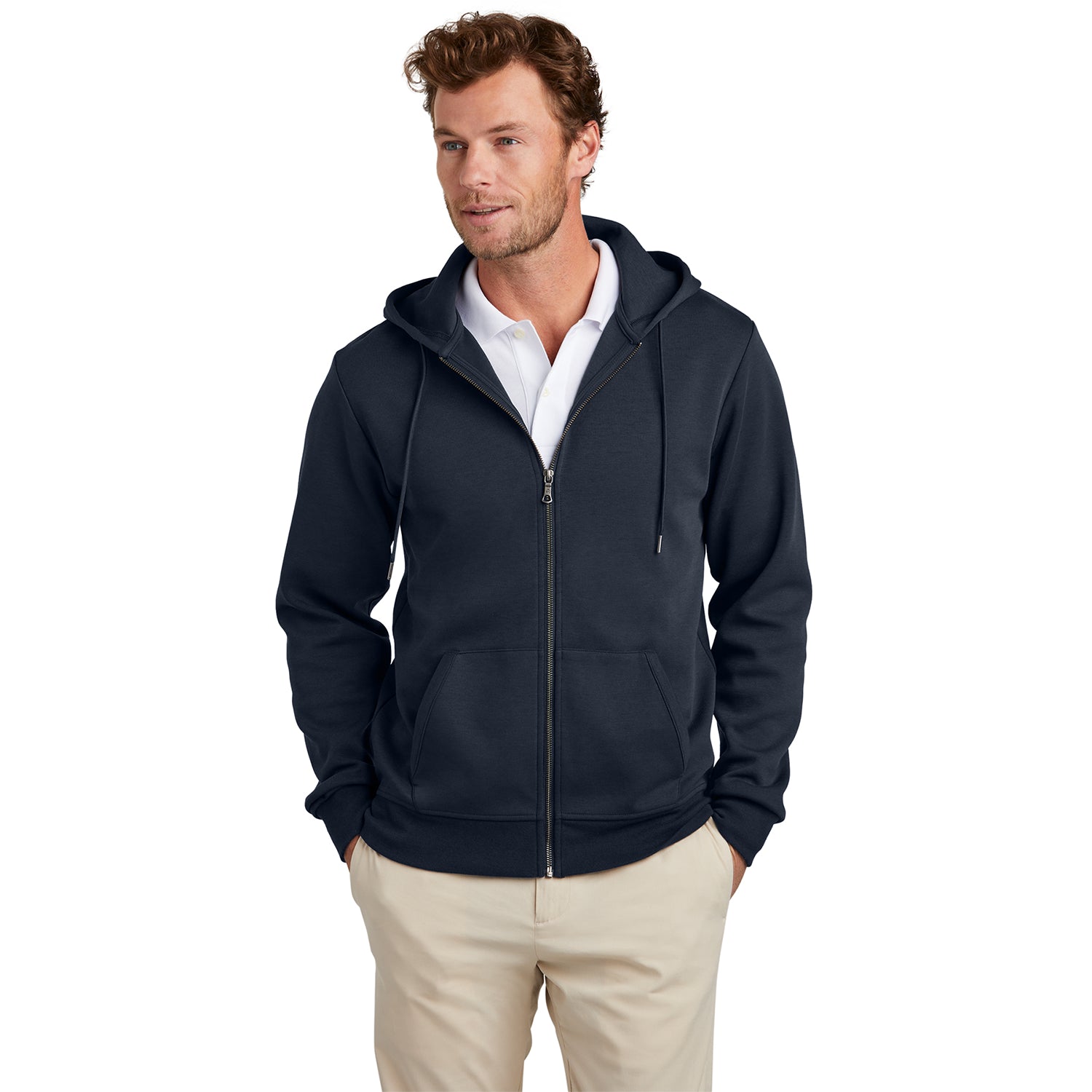 Brooks Brothers Double-Knit Full-Zip Hoodie Embroidered - Night Navy Blue