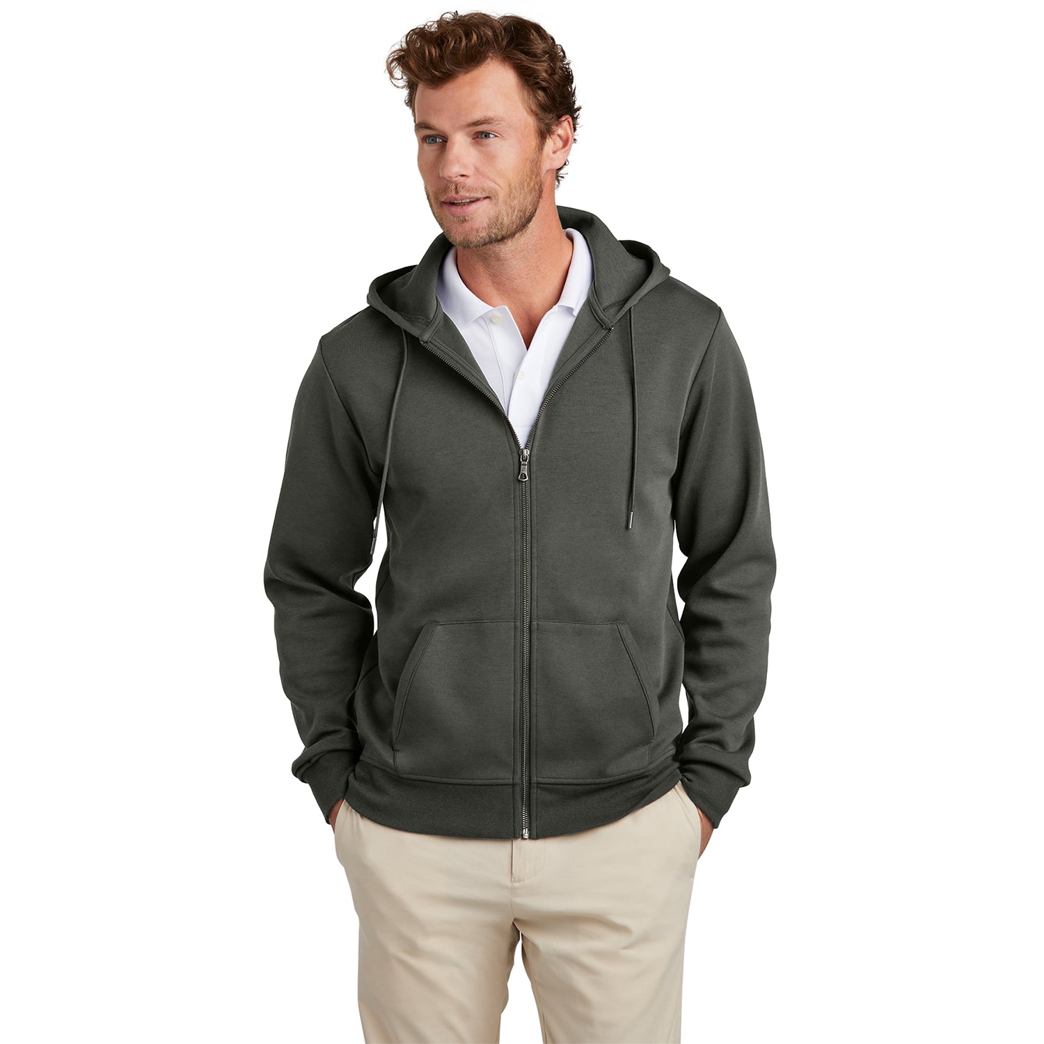 Brooks Brothers Double-Knit Full-Zip Hoodie Embroidered - Windsor Grey