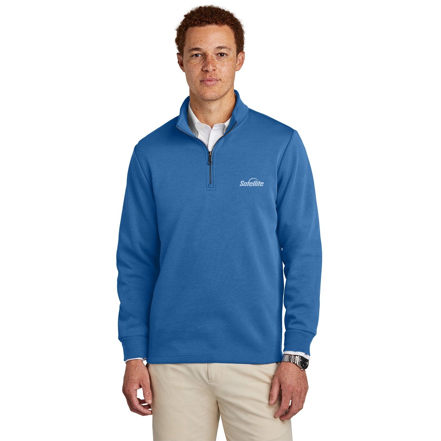 Brooks Brothers Double-Knit 1/4-Zip Embroidered - Charter Blue