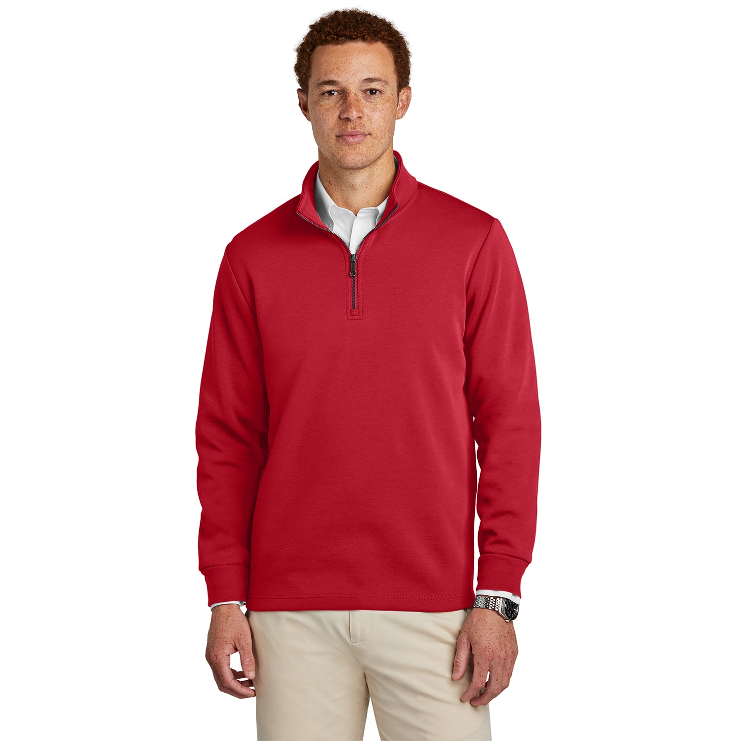Brooks Brothers Double-Knit 1/4-Zip Embroidered - Rich Red
