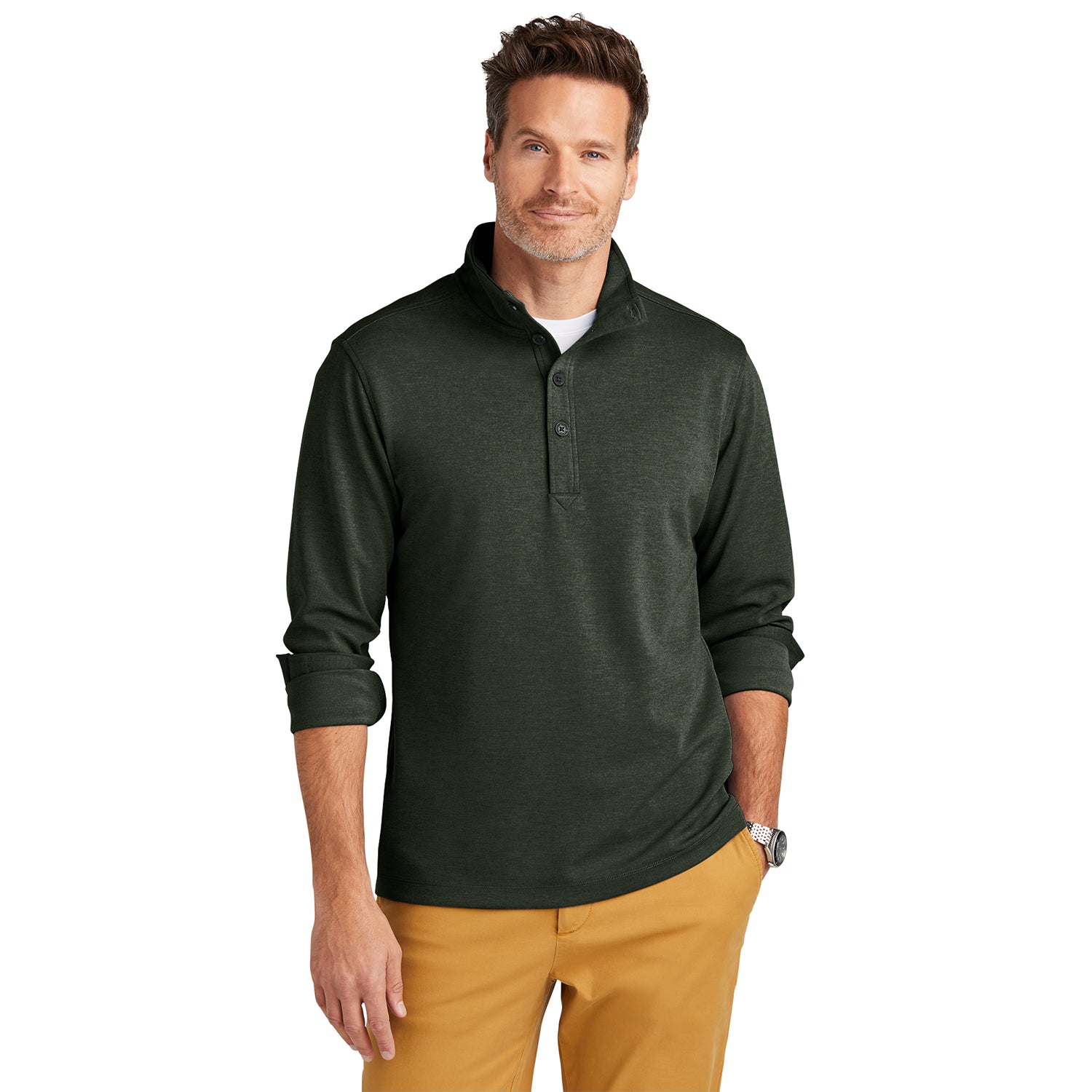 Brooks Brothers Mid-Layer Stretch 1/2-Button Embroidered - Pine Green Heather