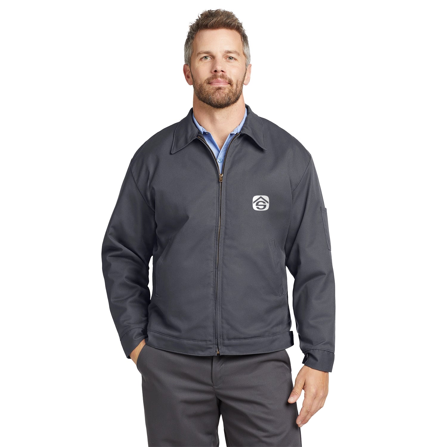 Red Kap Slash Pocket Embroidered Jacket - Charcoal Grey