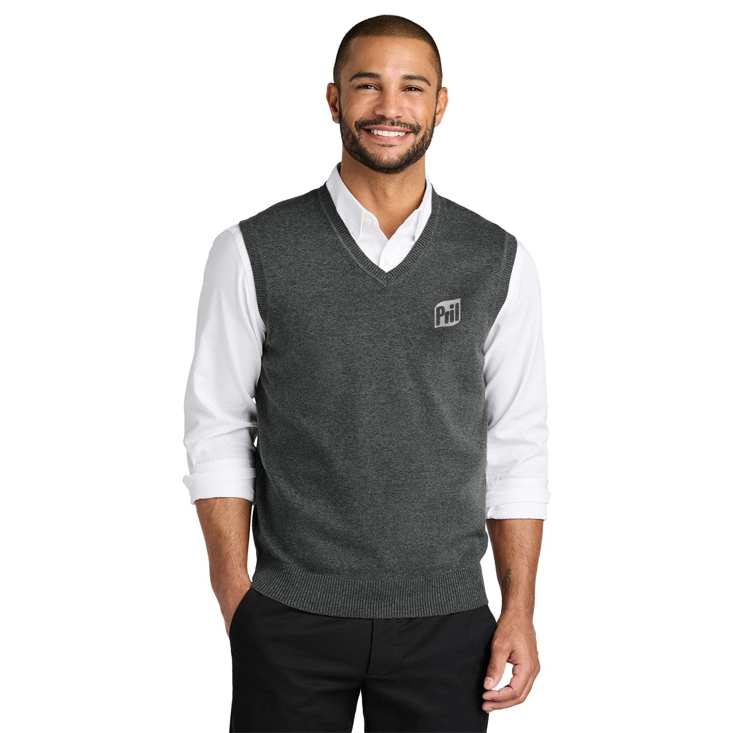 Port Authority Easy Care Sweater Embroidered Vest - Charcoal Grey Heather (PMS 7540C)