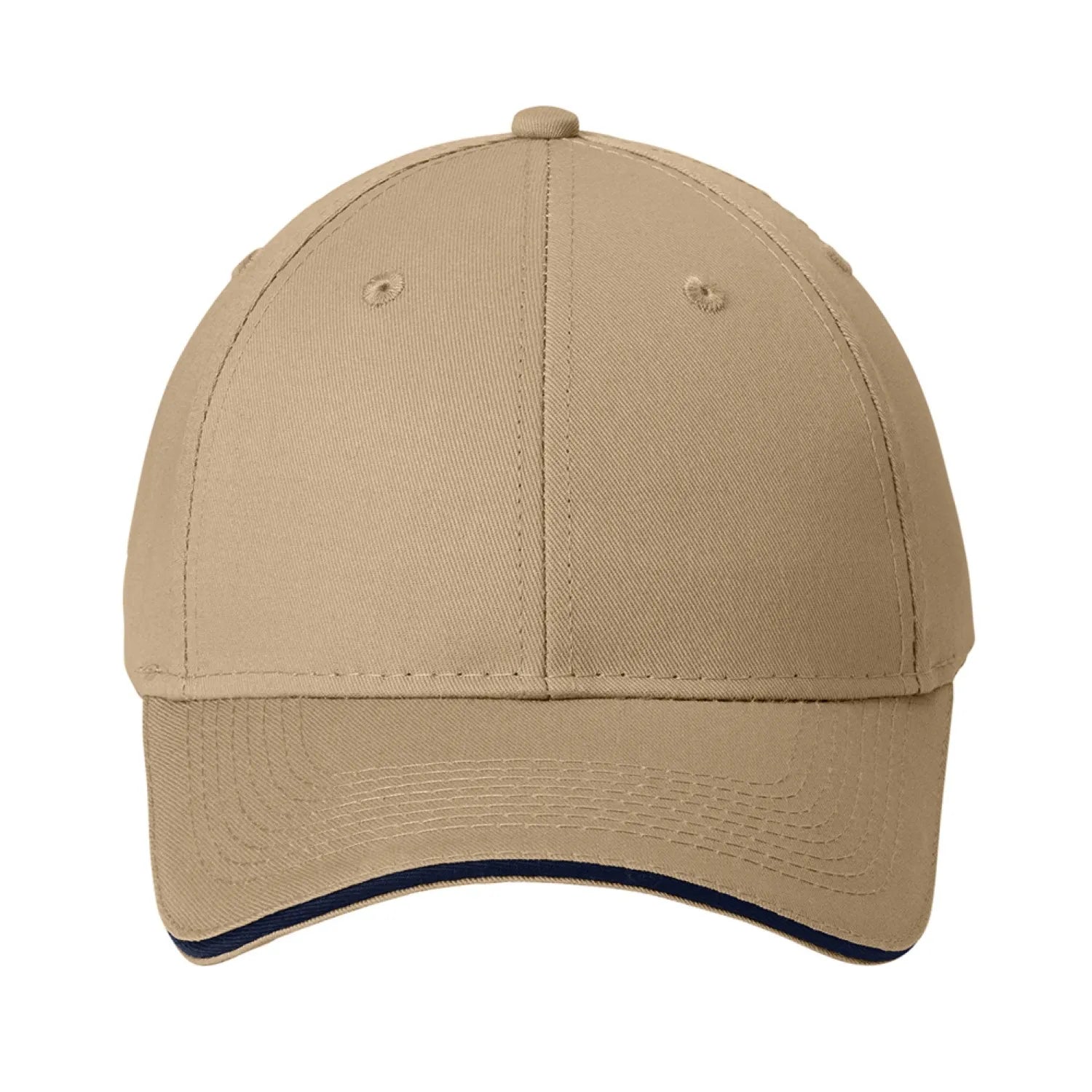 Port & Company - Sandwich Bill Embroidered Cap - Khaki Beige/Navy Blue