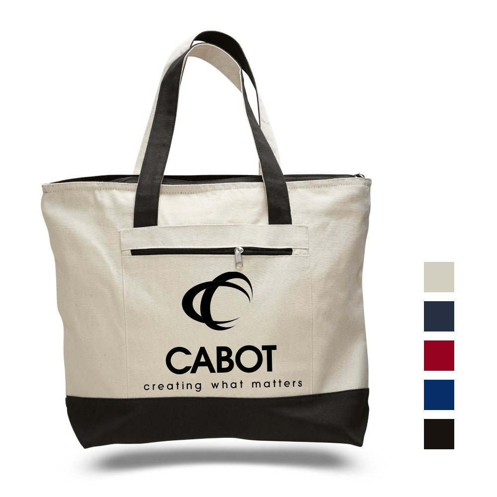 Zipper Tote Bag with Color Handles Decorated