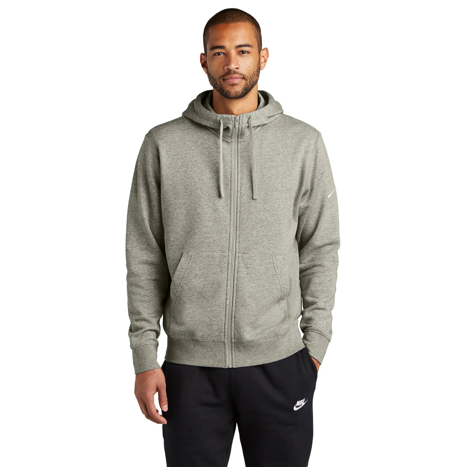 Nike Club Fleece Sleeve Swoosh Full-Zip Embroidered Hoodie - Dark Grey Heather
