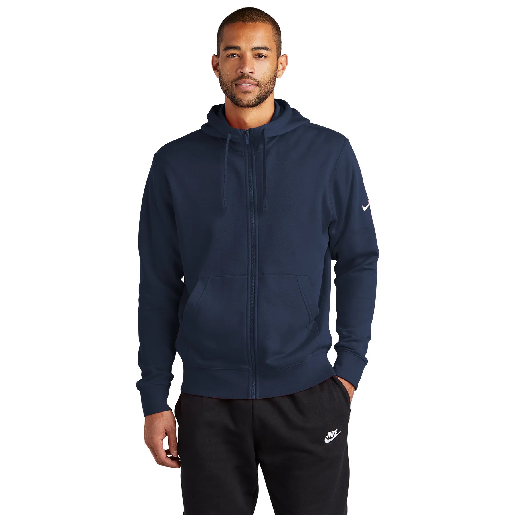 Nike Club Fleece Sleeve Swoosh Full-Zip Embroidered Hoodie - Midnight Navy Blue