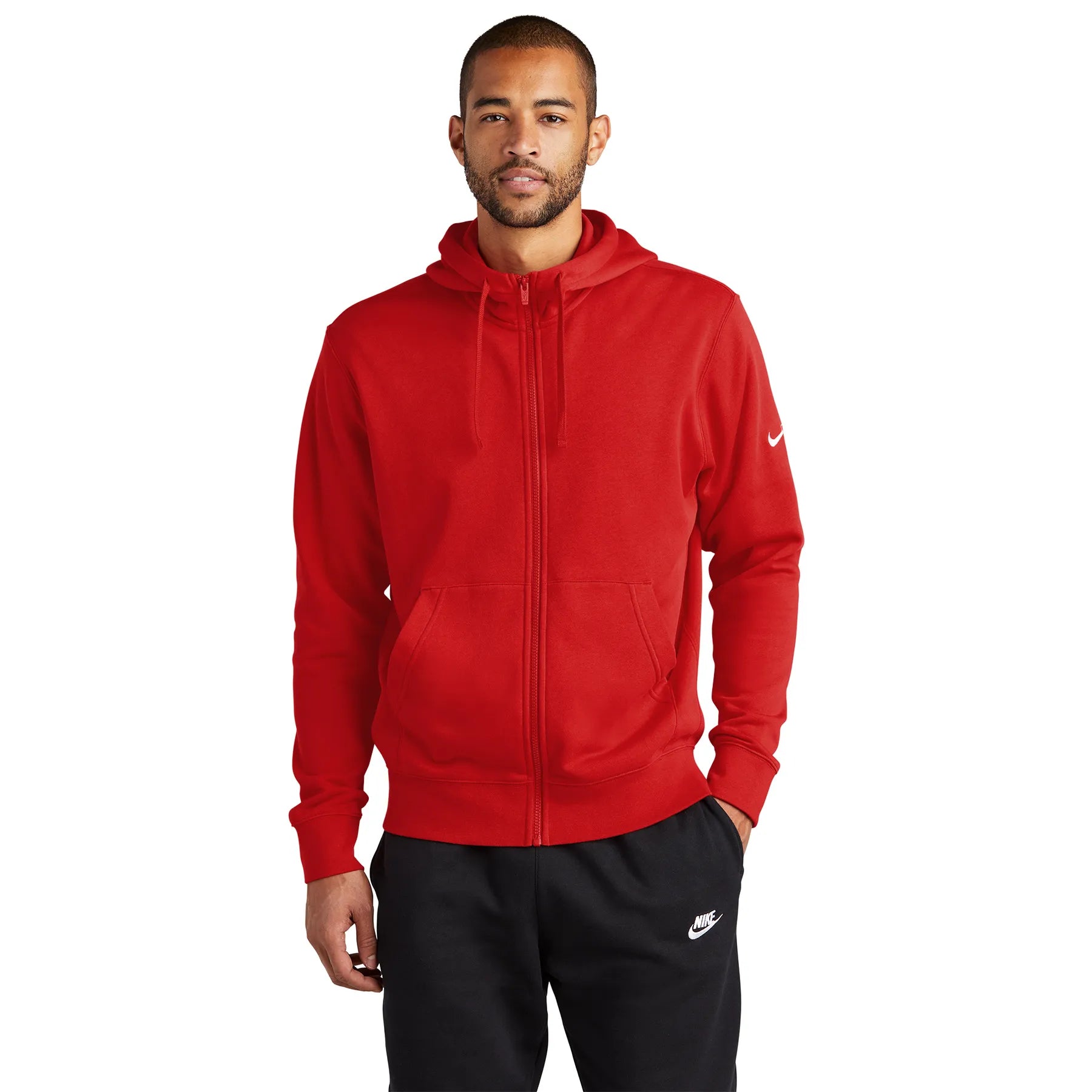 Nike Club Fleece Sleeve Swoosh Full-Zip Embroidered Hoodie - University Red