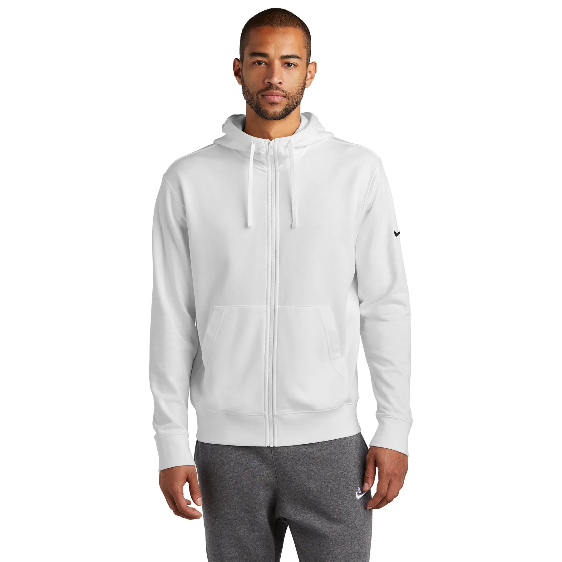 Nike Club Fleece Sleeve Swoosh Full-Zip Embroidered Hoodie - White