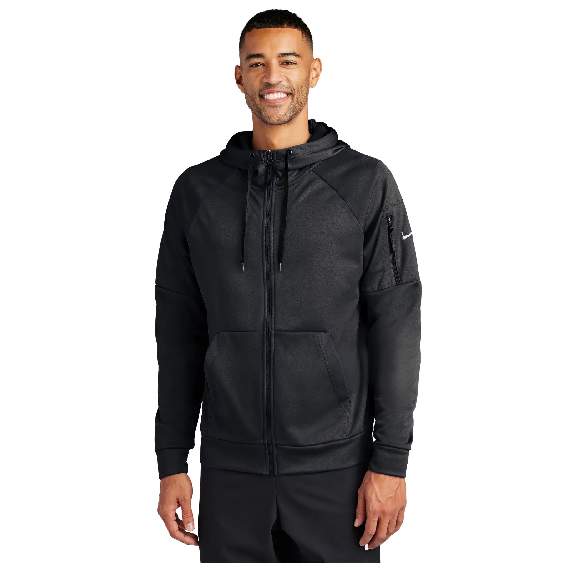 Nike Therma-FIT Pocket Full-Zip Fleece Embroidered Hoodie - Black