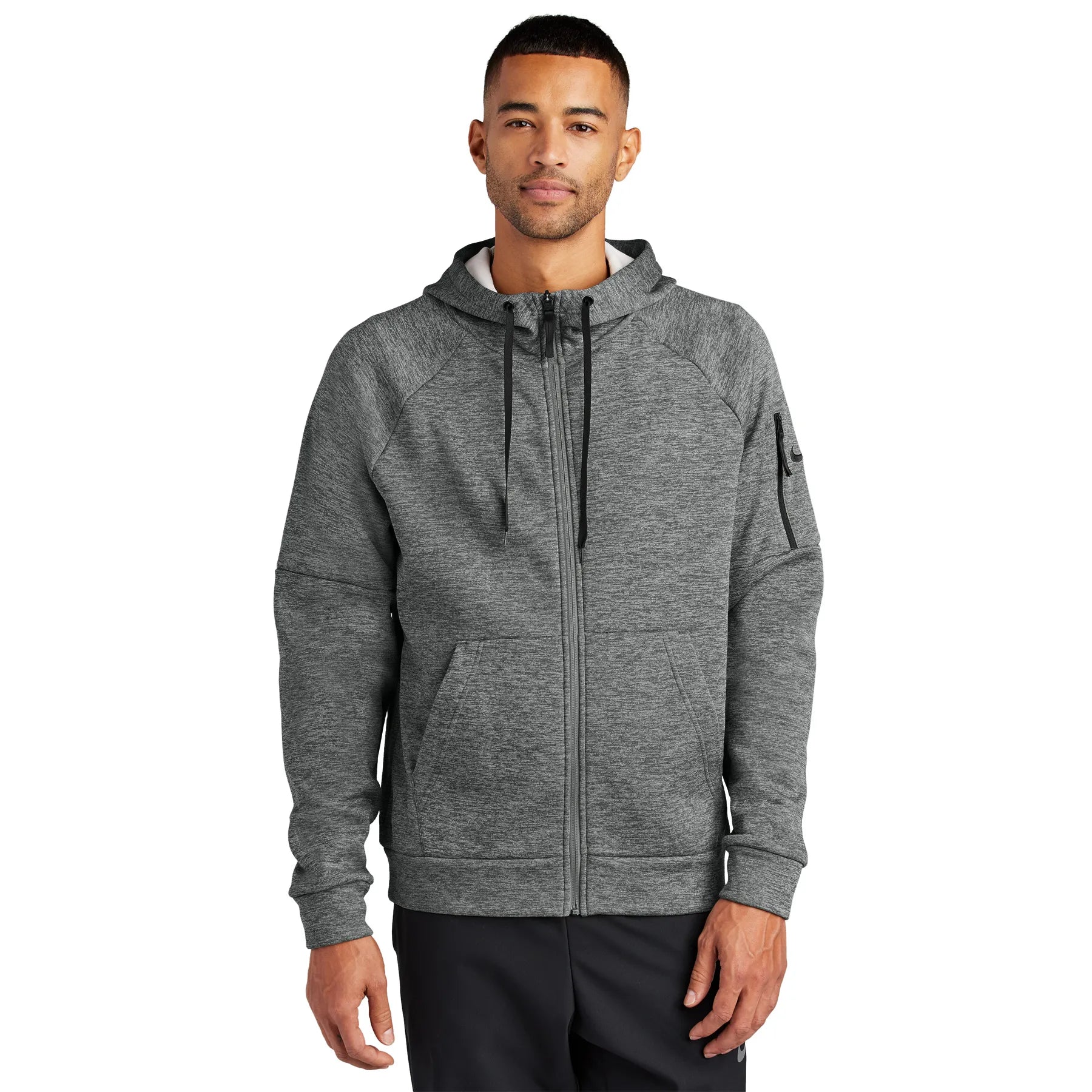 Nike Therma-FIT Pocket Full-Zip Fleece Embroidered Hoodie - Charcoal Grey Heather