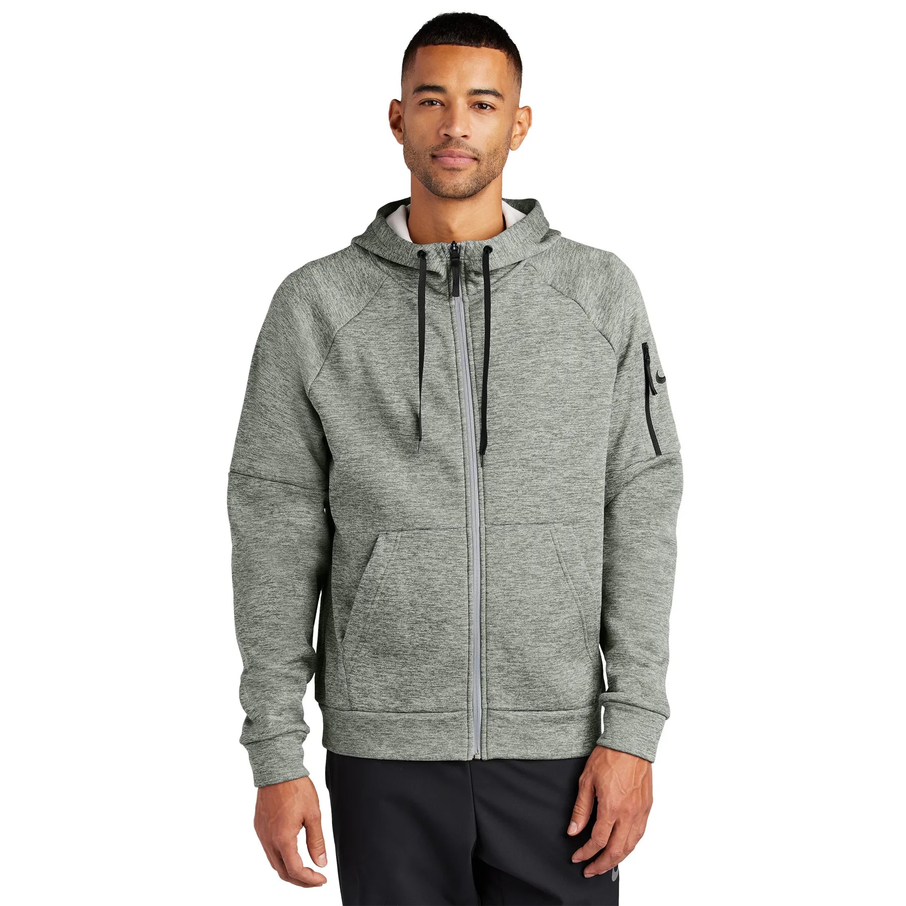 Nike Therma-FIT Pocket Full-Zip Fleece Embroidered Hoodie - Dark Grey Heather