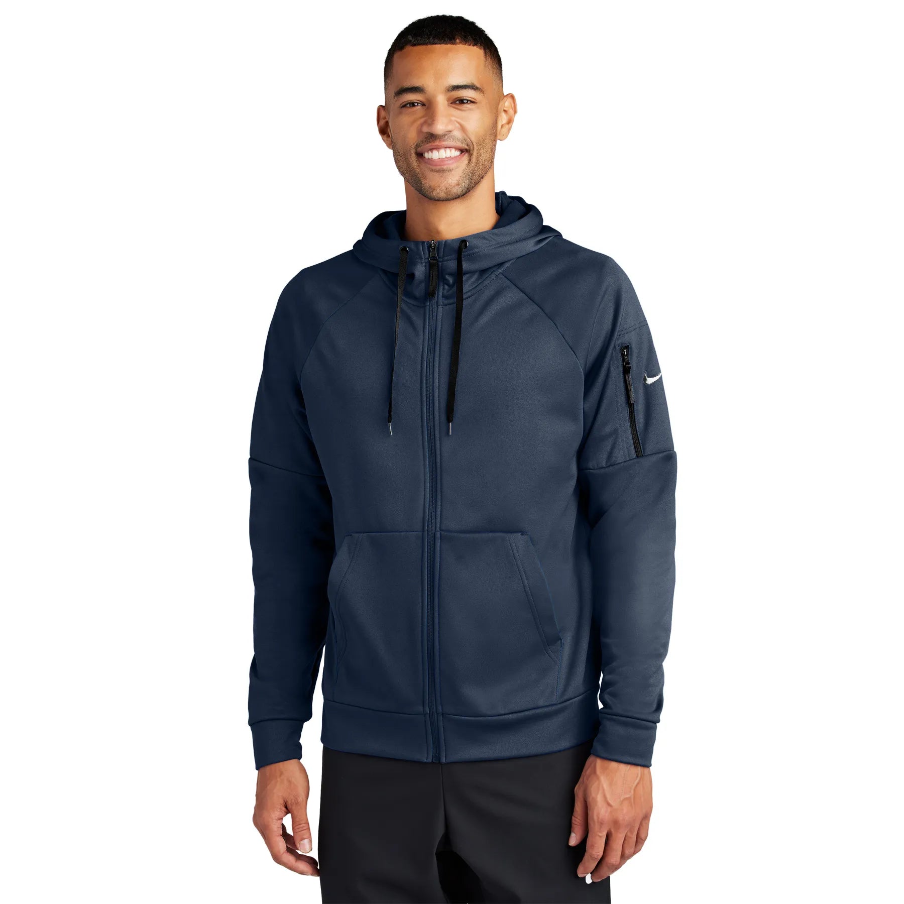 Nike Therma-FIT Pocket Full-Zip Fleece Embroidered Hoodie - Navy Blue