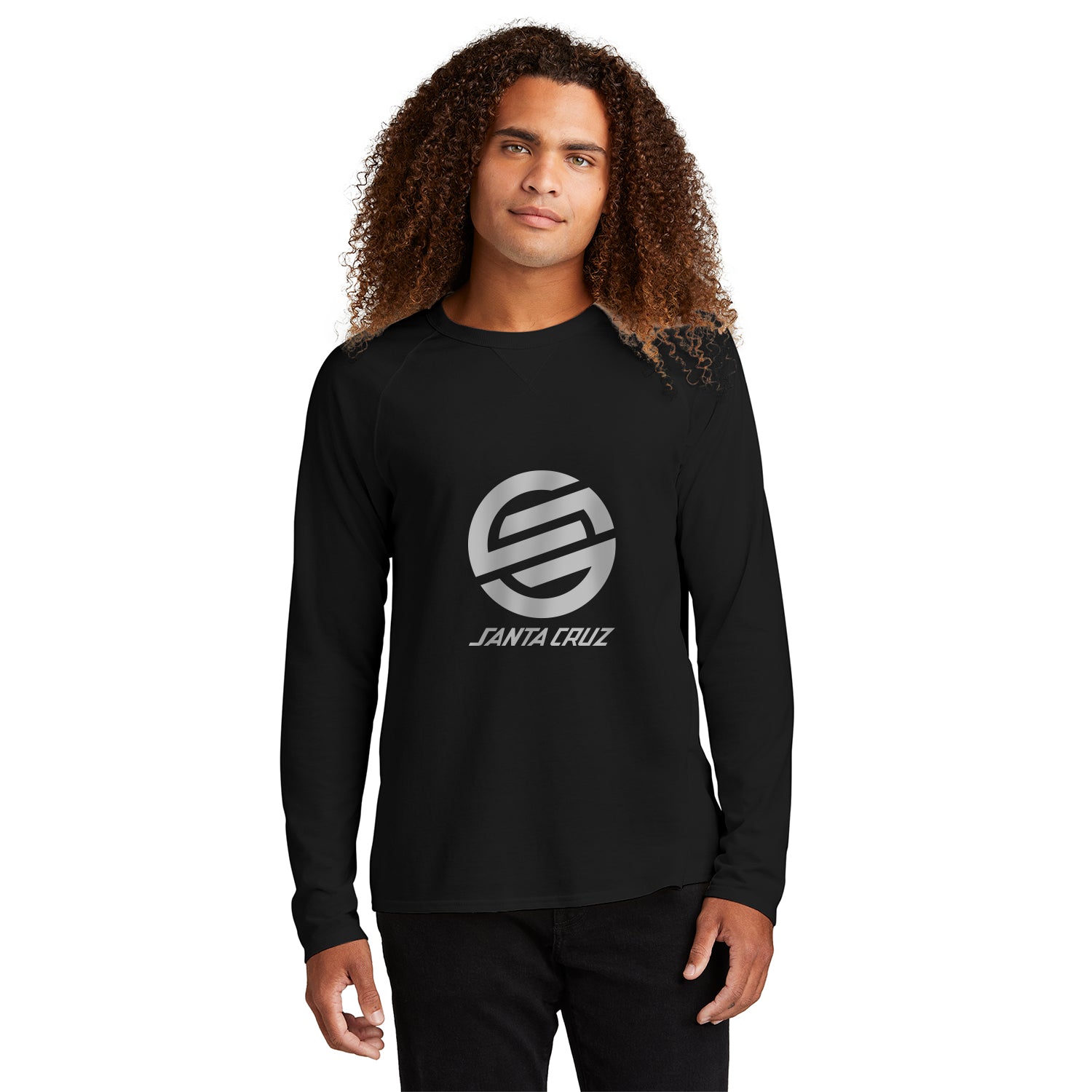 District Featherweight French Terry Long Sleeve Crewneck Decorated - Black