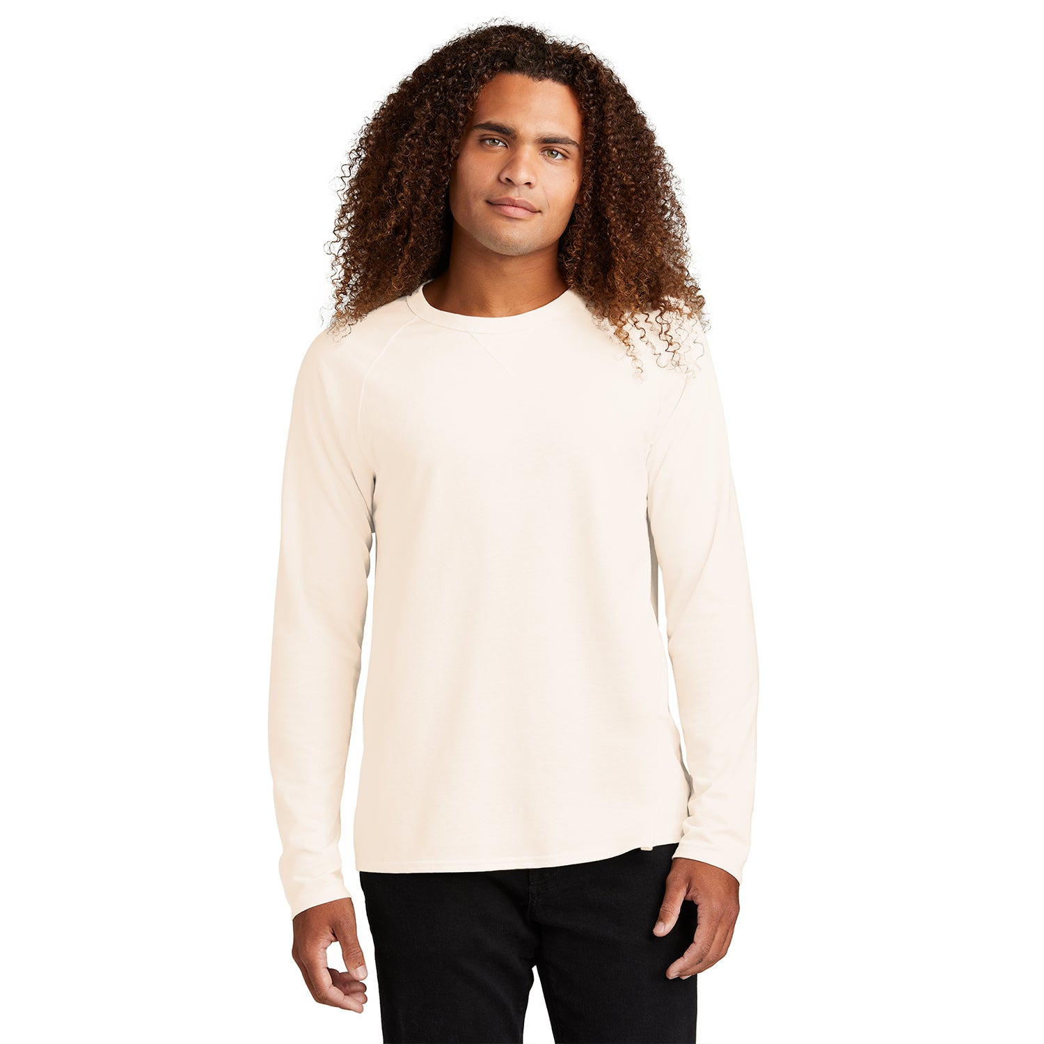District Featherweight French Terry Long Sleeve Crewneck Decorated - Gardenia White