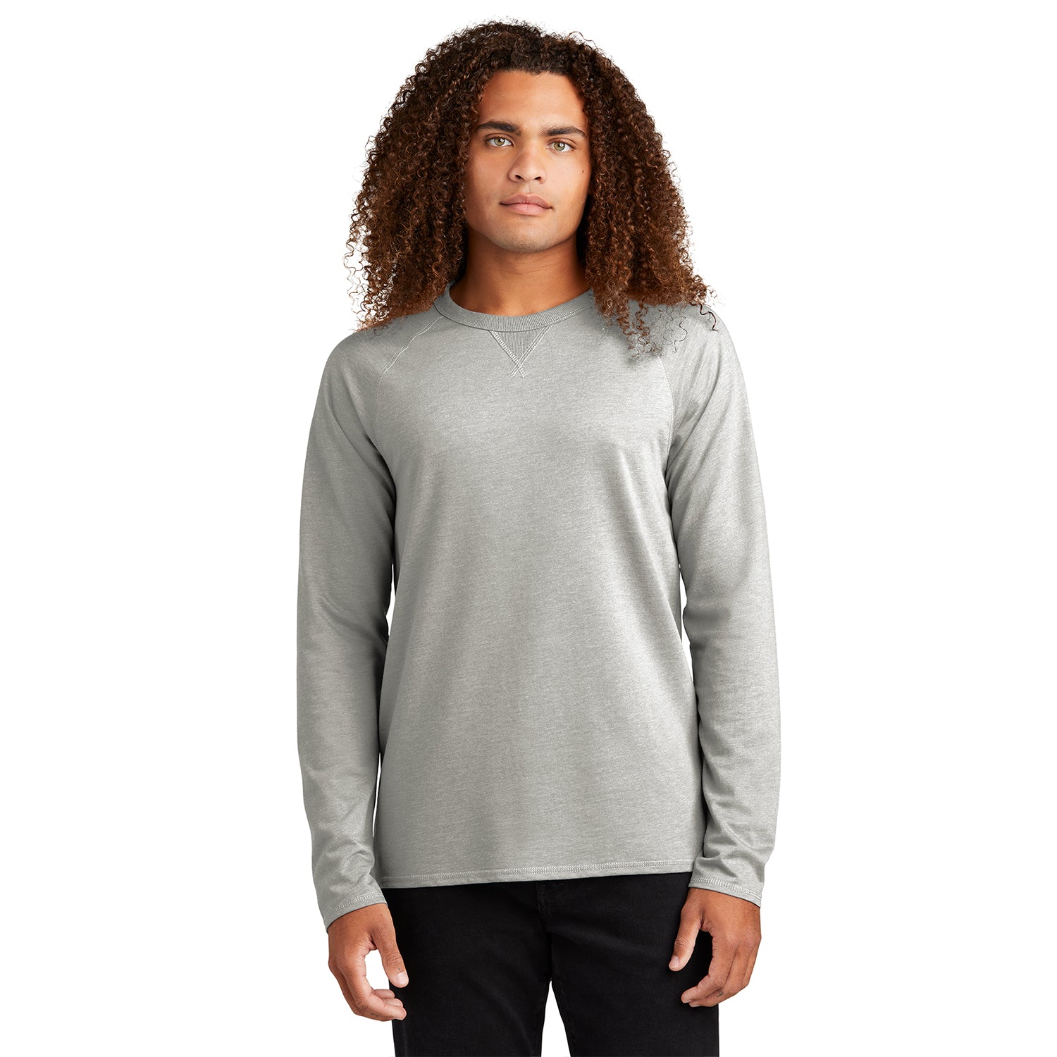 District Featherweight French Terry Long Sleeve Crewneck Decorated - Light Heather Grey
