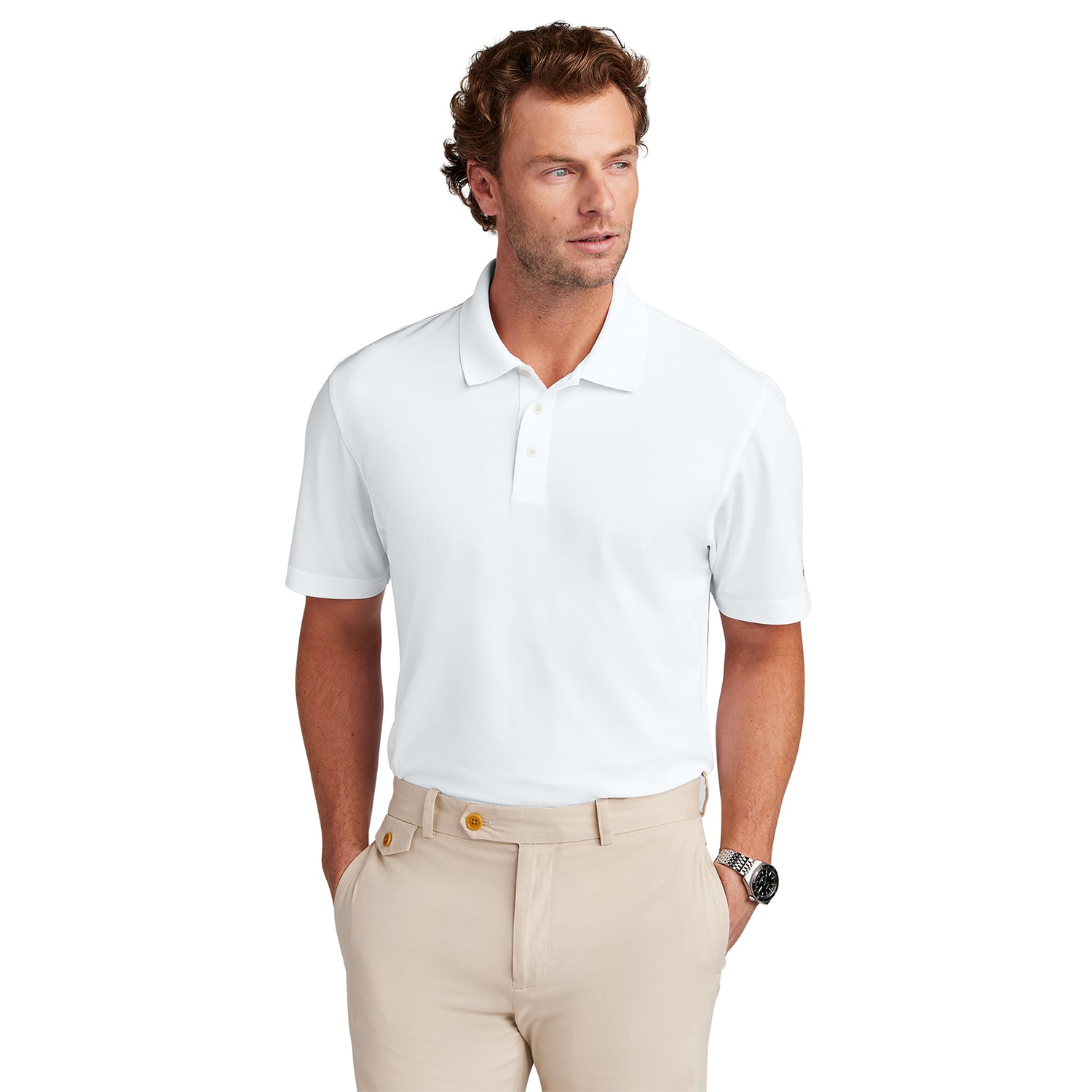 Brooks Brothers Mesh Pique Performance Embroidered Polo - White