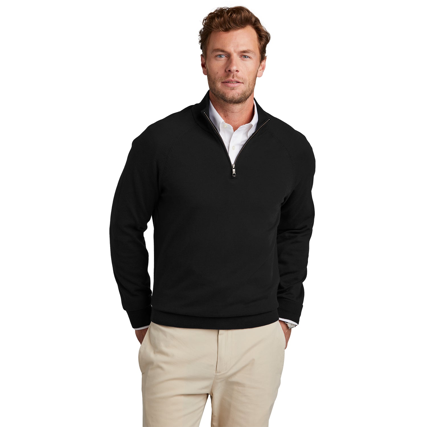 Brooks Brothers Cotton Stretch 1/4-Zip Sweater Embroidered - Deep Black (PMS BLACK C)